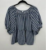 Old‎ Navy Blue Stripe Peasant Top XXL Cottagecore Puff Sleeve Babydoll Photo 0