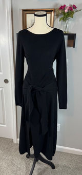 Scoop Womens Black Ribbed Knit Tie Front Midi Dress XL 16-18 Long Sleeve Photo 0