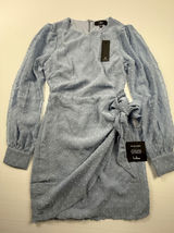 Lulus Light Blue Swiss Dot‎ Long Sleeve Wrap Mini Dress XXS New With Tags Photo 0