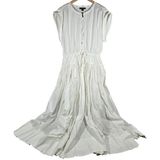 J Crew White Tiered Drop-waist Midi Dress Elastic Waist Drawstring Zip Front L Photo 0