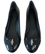 Tory Burch Trudy Patent Leather Ballet Flats Black Bow Logo Size 8.5 Photo 0