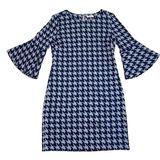 Tyler Boe Ponte Knit Bell Sleeve Blue Houndstooth Check Shift Dress Size S Photo 0