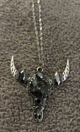 Women's Black Crystal Bull Skull Pendant Necklace Photo 0