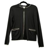 Max Studio Knit Stretch Hoodie Black Ivory Contemporary Zip Up Womens Large L Photo 0