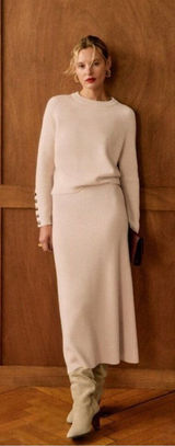 NWT Sezane Naelle in Natural Merino Wool Cotton Midi Sweater Skirt XL Photo 0