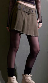 Hot Topic Social Collision Olive Green Grommet Pleated Low Rise Mini Skirt Photo 0