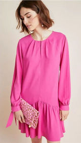 Anthropologie Mare Mare Hot Pink Ling Sleeve Tunic‎ Dress Dropped Waist Size XS Photo 0
