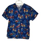 Peaches Uniforms Christmas Santa Motorcycle Scrub Shirt‎ Photo 0