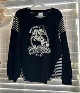 Wild West Cowgirl Western Grunge Layered Stripe Sweatshirt Top Size M new Photo 0