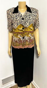 Karin Stevens Vintage 90s Safari Zebra Cheetah Print Maxi Dress Set Size 12 M Photo 0