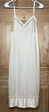 Women's Cream Satin Slip Dress with Lace Trim S/M Photo 0