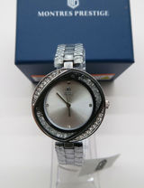 Montres Prestige MPW-0222 Silver Tone Crystal Swirl Bezel Dress Watch New Photo 0