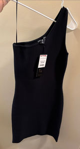 One-Shoulder Black Ribbed Bodycon Dress Photo 0