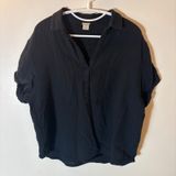 Magaschoni‎ Black Organic Cotton Gauze Short Sleeve Relaxed Top Size Medium Photo 0