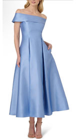 Adrianna Papell Off-the-Shoulder Mikado Gown Bluebell Size 4 MSRP $229 Photo 0