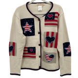 Vintage Womens XL USA Americana Patriotic Cardigan Sweater Cotton Stars Olympics Photo 0