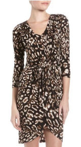 BCBGMAXAZRIA Zaria Wrap Dress Leopard Print Tie Waist 3/4 Sleeve Size S Photo 0