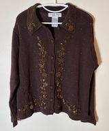 Vintage Victoria Jones Beaded Floral Button Cardigan Brown Size‎ Petite Large Photo 0