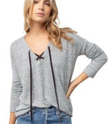 RAILS Leigh V-neck Velvet-ties Long-sleeve Top In Melange Gray Size Large Soft!‎ Photo 0