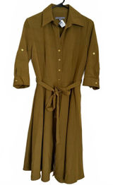 Sharagano NEW Women's Shirt Dress Size 6 Olive Green Classic City Office Preppy Photo 0
