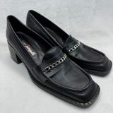 Free People Hayden Black Leather‎ Heeled Loafers Chain Accent Size 41 US 10 Photo 0