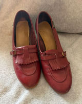 Bass Vintage Kiltie Loafer Pumps Womens 9 M Burgundy Leather Block Heel Fringe Photo 0