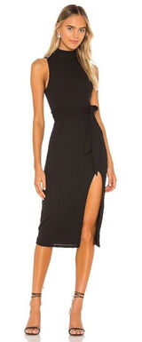 lovers and friends size medium Dress Devyn High Neck Ribbed Midi Dress in Black Photo 0
