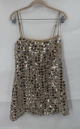 Zara Sequin Mini Dress Women Medium Tan Festival Retro Preppy New Year Glam Photo 0