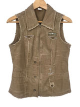 MURMUR Vest Women M Brown Moto Rhinestone Anchor Studded Y2K Utility Gorpcore Photo 0