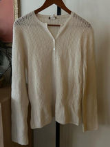 Vintage J. Crew Wool Pointelle Henley Sweater Buttons Knit Cream White Size M Photo 0