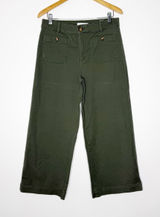 LOFT The Palmer Wide Leg Pants Women’s Size 6 Green Cropped Utility Photo 0