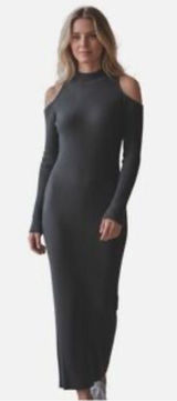 Astr‎ the label Charcoal Cold-Shoulder knit sweater Midi Dress large nwt Photo 0
