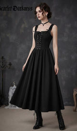Scarlet Darkness Black Gothic Corset Midi Dress Boho Witchy Alt Festival Size M Photo 0