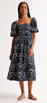 Abercrombie Emerson Poplin Puff Sleeve Midi Dress Navy Photo 0