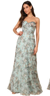 Lulus Most Beautiful Day Sage Multi Floral Print Organza Maxi Dress Large NWT Photo 0