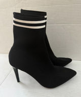 Material Girl Paisley Sock Booties fall black white stripe boots size 7 Photo 0