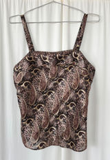 90s Vintage Lady Dorby Paisley Shimmer Tank Top Square Neck Polyester Size 36 Photo 0