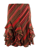 Lauren‎ Ralph Lauren Women's Patterned Ruffled Georgette Skirt sz M red brown Photo 0