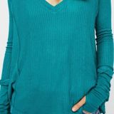 We The Free Teal Waffle Knit Long Sleeve Thumbhole Shirt Top Photo 0