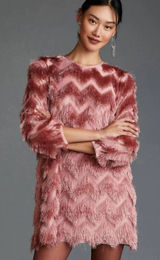 Hutch Anthropologie Pink Fringe Mini Shift Dress Photo 0