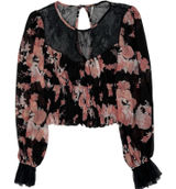 Free People Daphne Boho Blouse Top‎ Womens Size Small Black Midnight Combo Shirt Photo 0