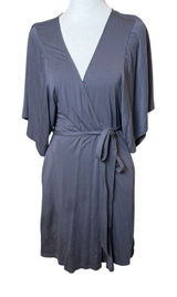 Barefoot Dreams Malibu Collection Sand-Washed Jersey Knit Midi‎ Robe Small Gray Photo 0