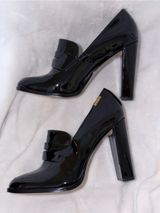Calvin Klein Black Patent Block Heel Loafers Photo 0