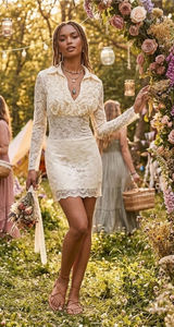 Sentimental NY Cream Lace Ruffle Mini Dress Small S Bridal Shower USA Made Photo 0