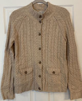 Banana‎ Republic Cardigan Sweater Sz Med Cashmere Blend Tan Cable Knit Mock Neck Photo 0
