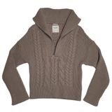 Abercrombie & Fitch V-Neck Sweater Collared Pullover Cable Knit Beige Size:M Photo 0