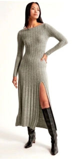 Abercrombie & Fitch Sweater Midi Dress Women Small Grey Ribbed Minimalist Luxury Photo 0