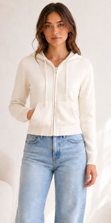 Brandy Melville Alana Knit Sweater Women XS/S Cream Hoodie Full Zip Cotton Photo 0