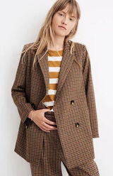 Madewell Caldwell Double Breasted Blazer Desert Check Dark Academia Womens Large Photo 0