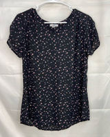 NWOT Croft & Barrow women’s black pink print v-neck sheer relaxed blouse medium Photo 0